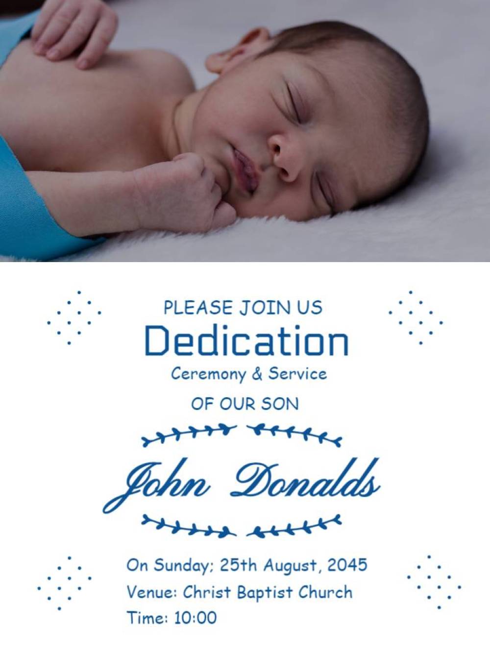 Blue Cute Baby Dedicatio Invitation Template