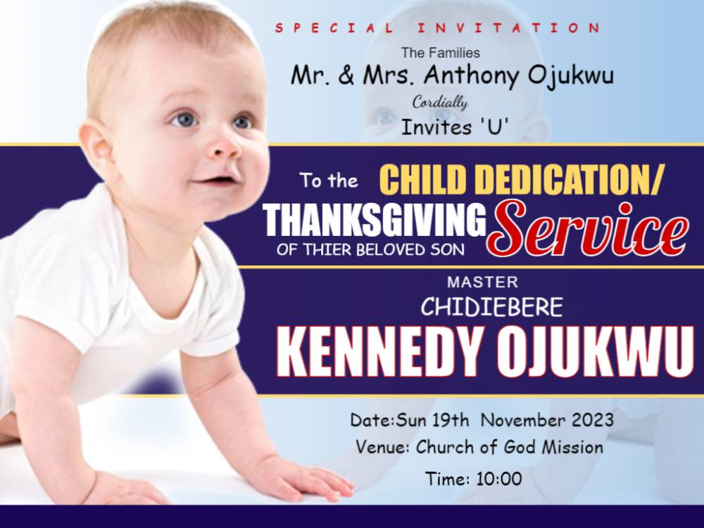 Cute Baby Child Dedication Invitation Card Design Template